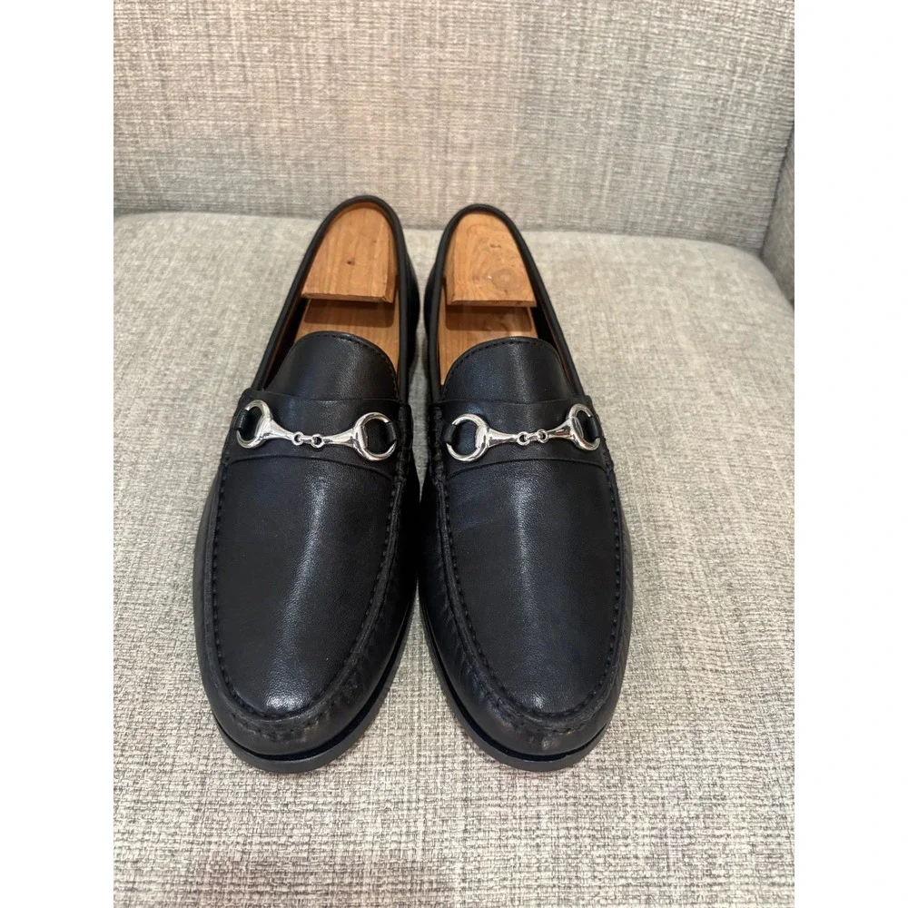 Johnston & Murphy Collection Black Leather Bit Loafers Silver Hardware 9M NWOT